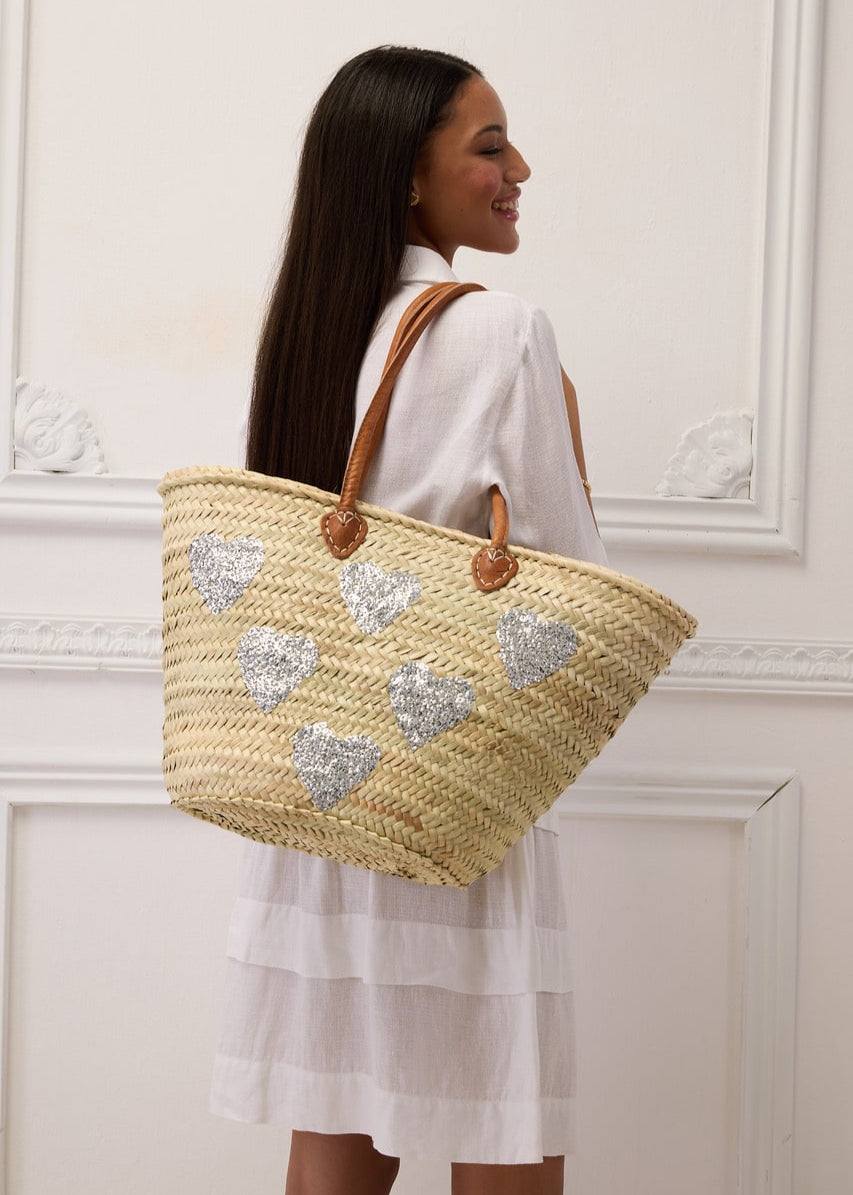 ETOILE CORAL Handgemachte Korbtasche BASQUET Berdruckter Shopper
