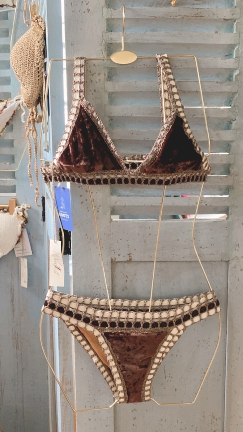 Handmade Elastic Velvet Crochet Bikini Chocolate Brown