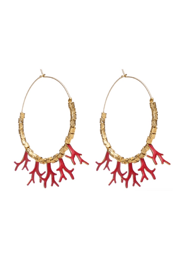 Creoles CARIBBEAN CORAL Earrings with Enamel Corals