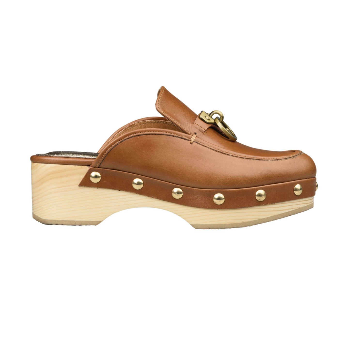 Tabac Brown Classic Leather & Wood Clogs "Erna"