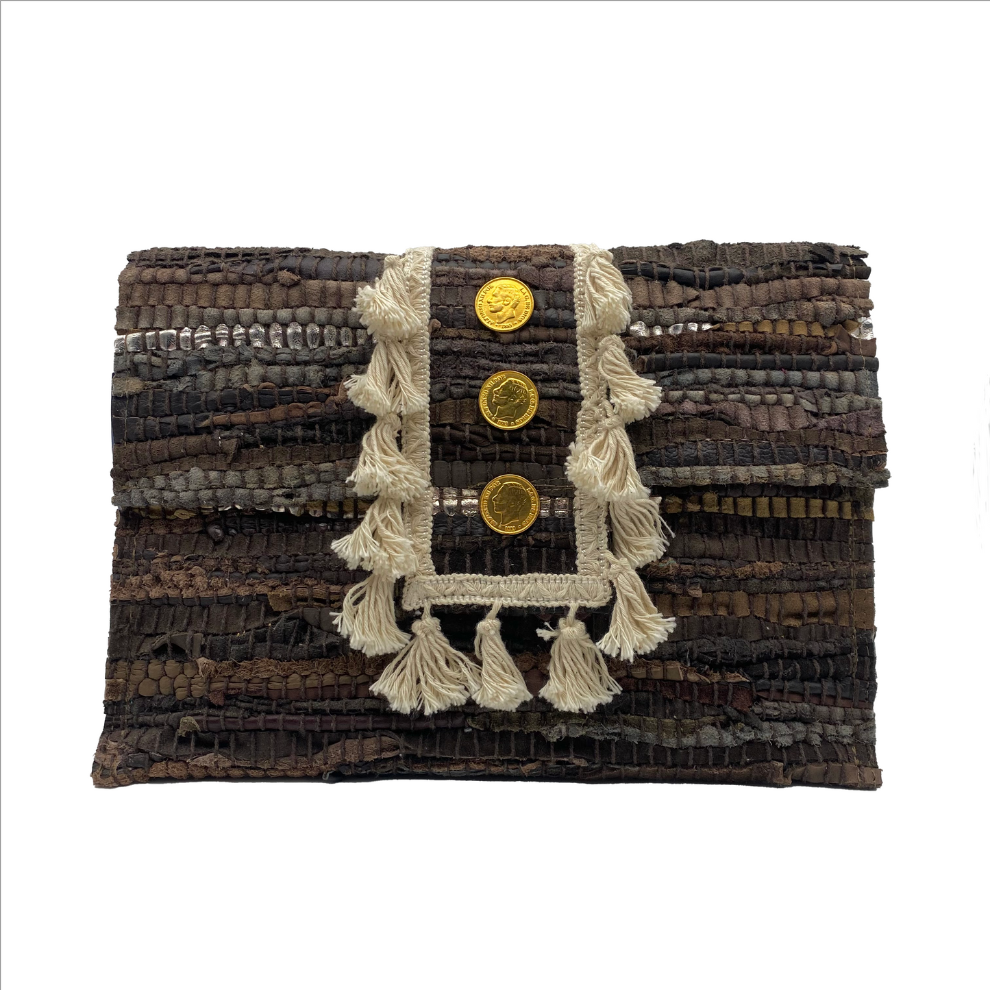Handmade Traditional Greek Brown Leather Kourelou Clutch