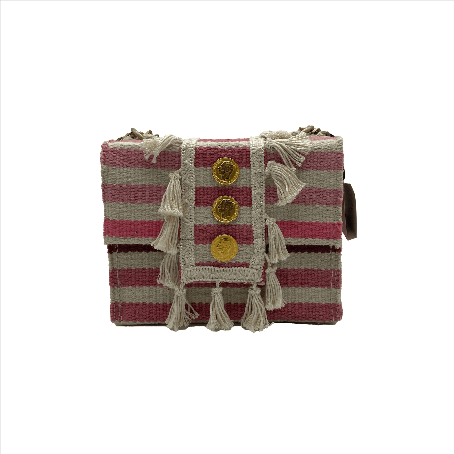 Handmade Woven Greek Pink Stripes Canvas Handbag