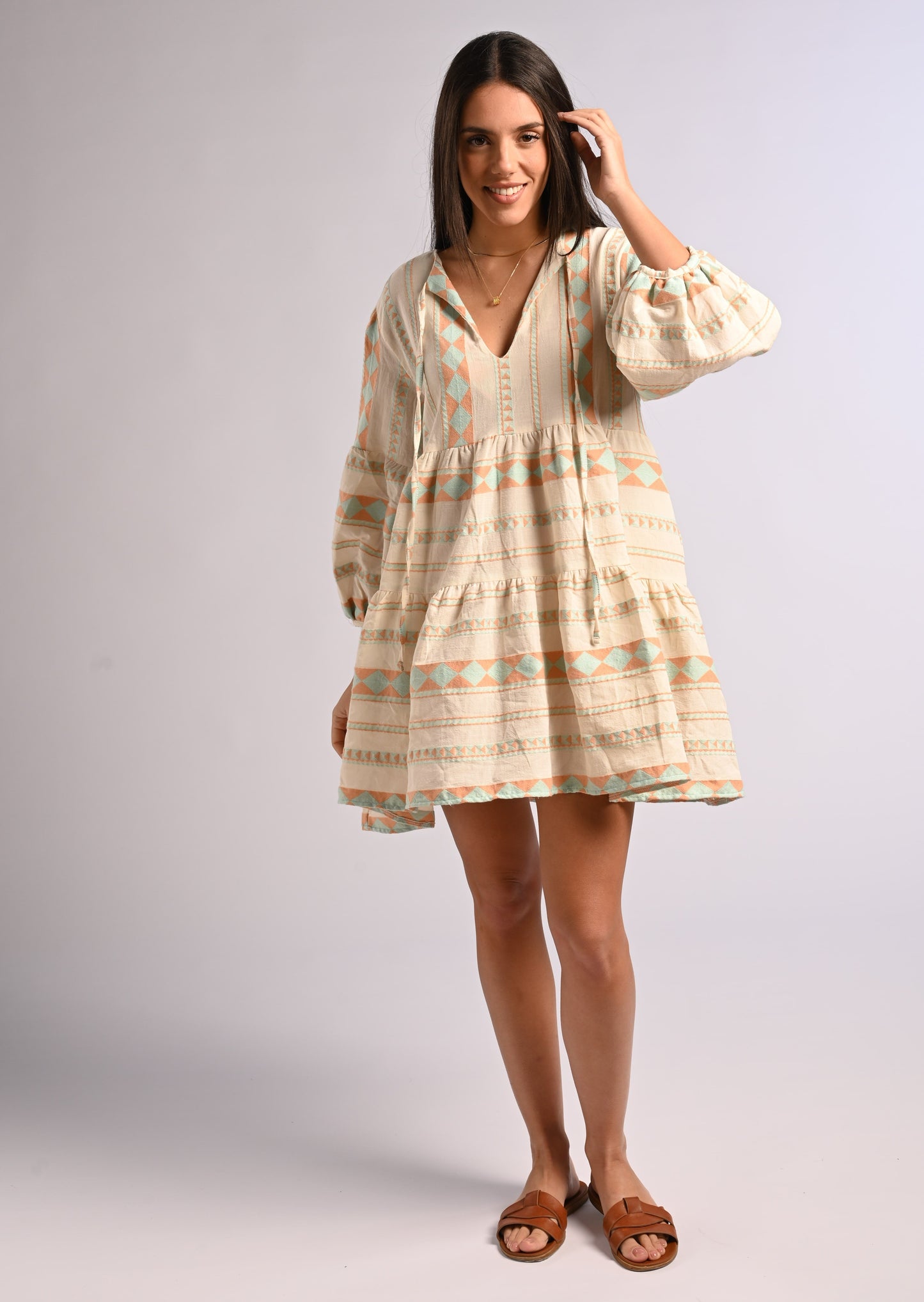 Mini Caftan Long Sleeve Dress