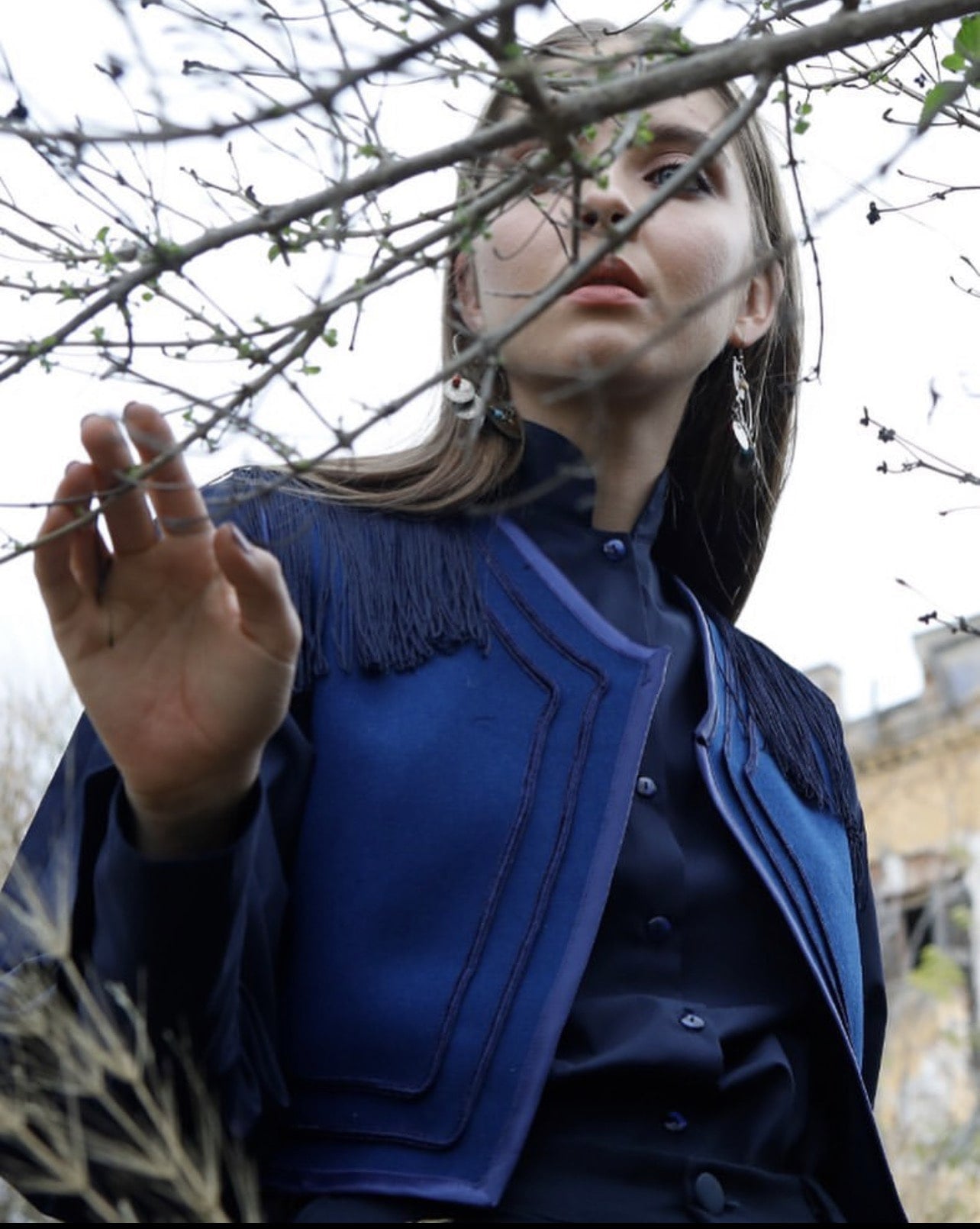 Weste aus Wolle mit Fransen & Stickerei Blue Wool Vest w/ Fringe & Embroideries