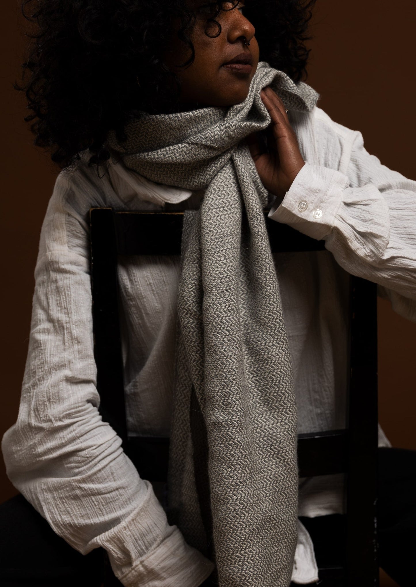 Woven Baby Alpaka-Wool Schal Scarf Grey 130x70cm