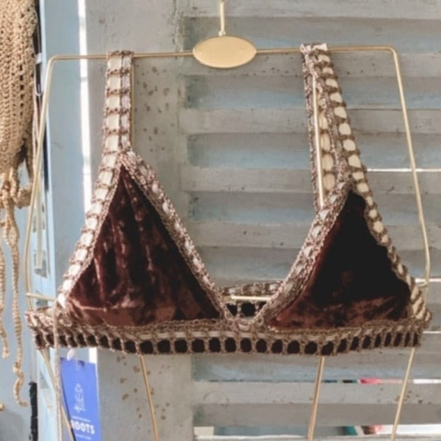 Handmade Elastic Velvet Crochet Bikini Chocolate Brown