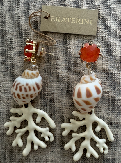 Maxi Earrings OCEANIA with Enameled Coral