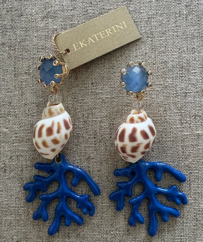 Maxi Earrings OCEANIA with Enameled Coral