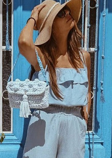 Adjustable One Size Relaxed Fit Cotton Crop Top "FrouFrou" w/ Ruffles Ruffles Top