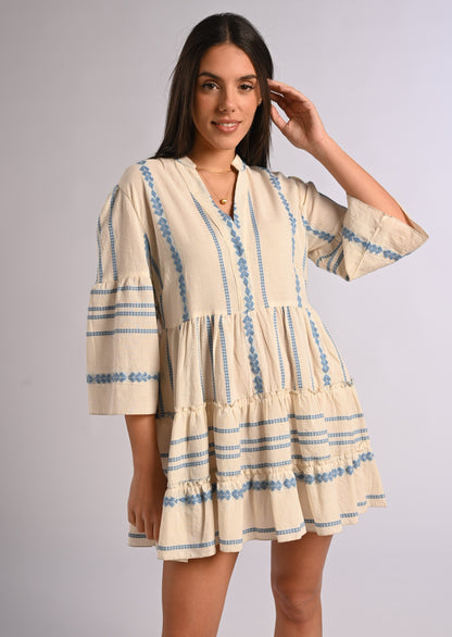 Embroidered Classic Mini Caftan Dress