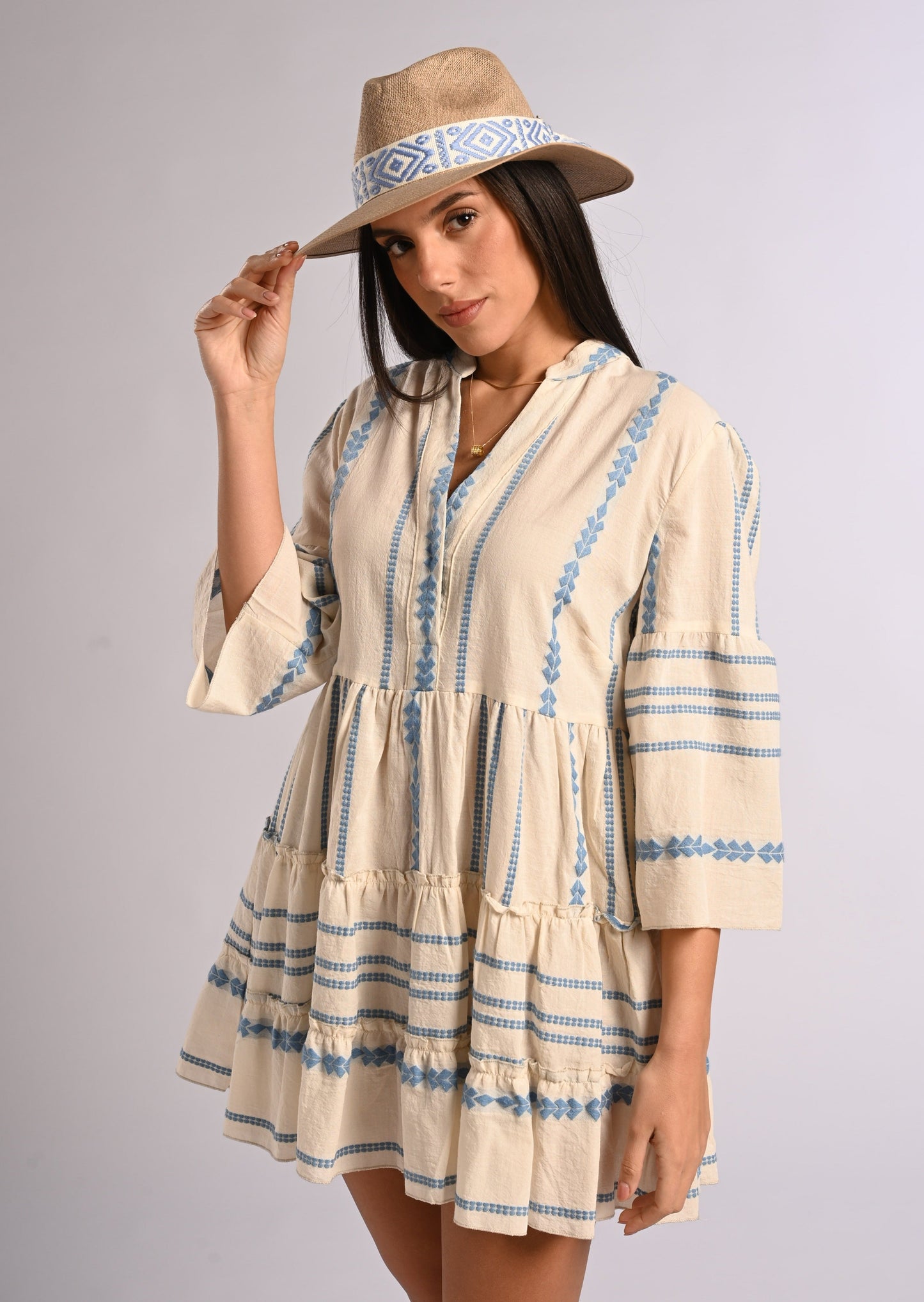 Embroidered Classic Mini Caftan Dress