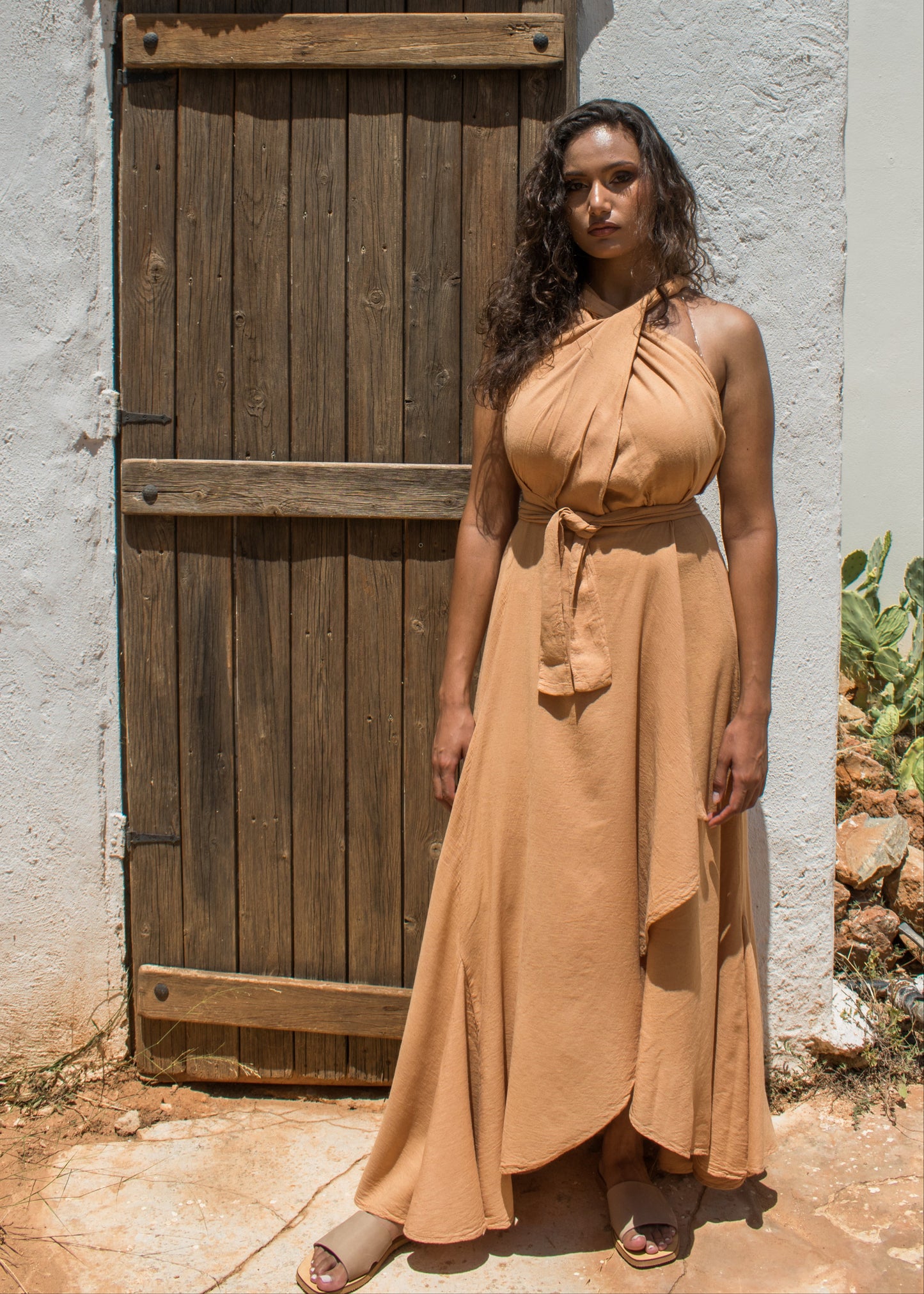 One Size Maxi Beach Dress "Epsilon" with asymmetric cut detail &amp; halter neck