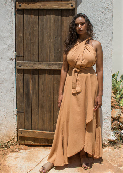 One Size Maxi Beach Dress "Epsilon" with asymmetric cut detail &amp; halter neck