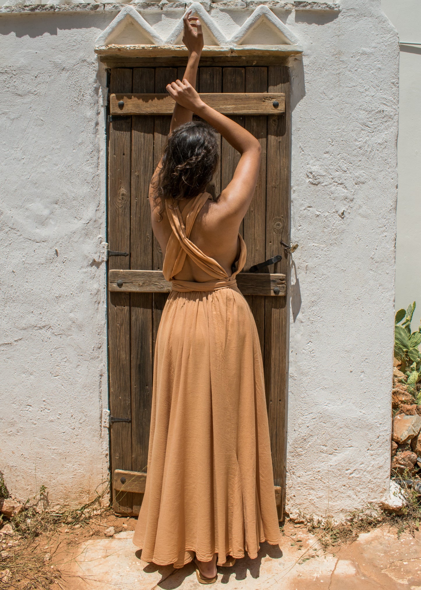 One Size Maxi Beach Dress "Epsilon" with asymmetric cut detail &amp; halter neck