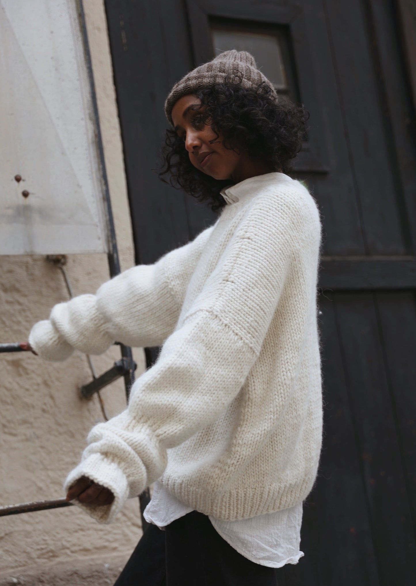 Chunky Alpaca-Wool Sweater "Sofia" w/ Balloon Sleeves One Size